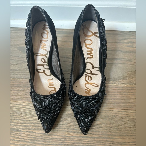SAM EDELMAN Dani Black Suede Beaded 4" High Heel Women’s size 5 - Picture 14 of 14